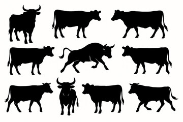 Cow and Bull Silhouette Vector Set of Diverse Cattle Breeds for Farm and Ranch Branding