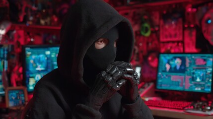 Person in Balaclava with Robotic Hand