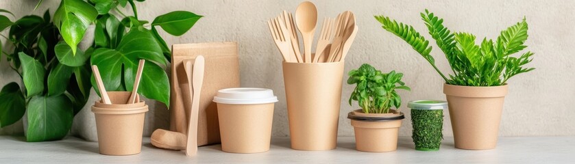 Green plants and eco-friendly containers.
