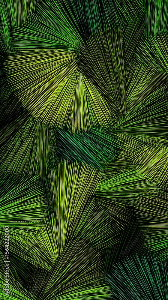 Poster vibrant green abstract pattern: intricate lines and shapes creating a lively texture