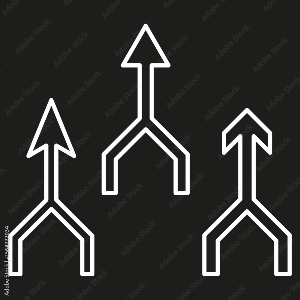 Poster triple upward arrows. white arrows icon. directional pointer vector. on black background.