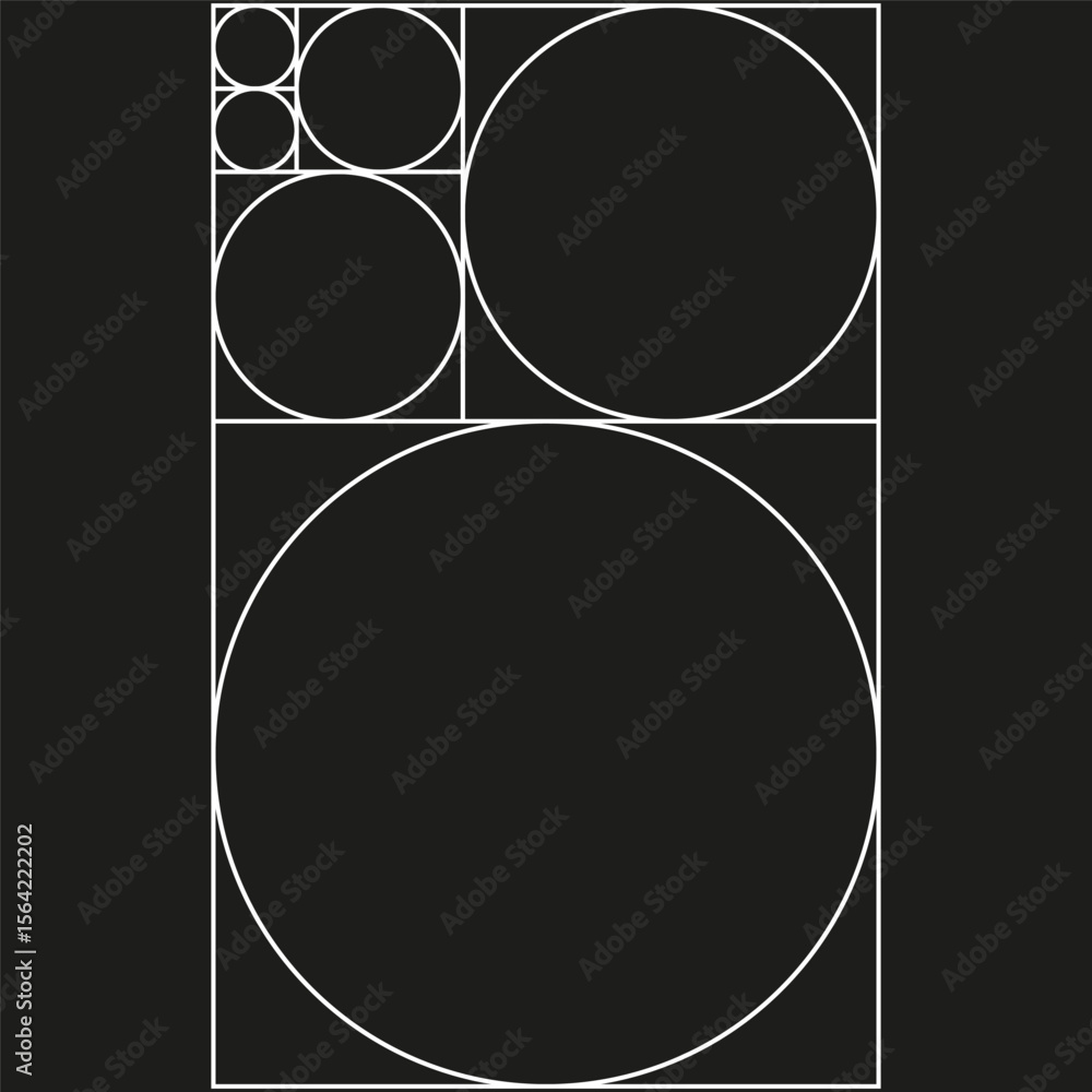 Poster circular grid layout. bold circle vector. geometric contrast design. black background composition.