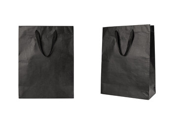  Two Black paper bag isolated on white background.