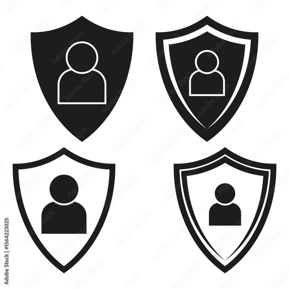 Poster profile shield icons. user guard emblem. protective badge vector. security identity set.