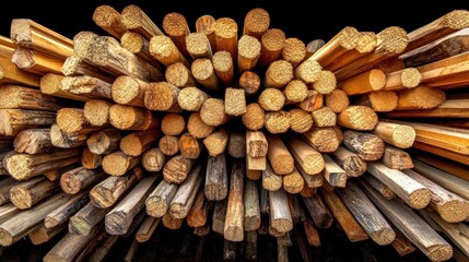 Stacked Timber: Close-Up of Cut Wood Logs with Varied Textures and Tones