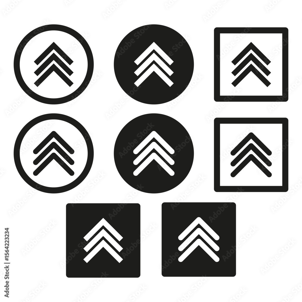 Poster chevron arrow icon. direction badge set. upward pointer vector. bold emblem design.