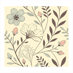 Vibrant tropical floral pattern with hibiscus and palm leaves