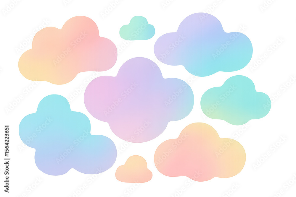 Aufkleber collection of soft pastel clouds in various shapes and sizes, featuring a transparent background. id