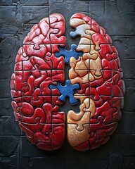 Brain puzzle missing piece being placed Stigma Around Mental Health symbolic conceptual art isolated element and light gradient digital art