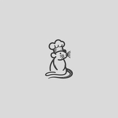 Chef mouse logo in simple and minimalist line art illustration.