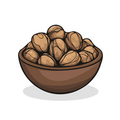 My A Simple flat 2D illustration walnuts bowl isolated on transparent background, vector, flat design, animation design, simple flat 2D icon, clipart, design by me. My vector design