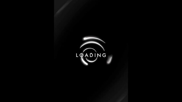 Minimal loading screen interface with glowing wireless signal icon and progress text on dark smartphone display creating a futuristic technology background for apps websites and startup themes