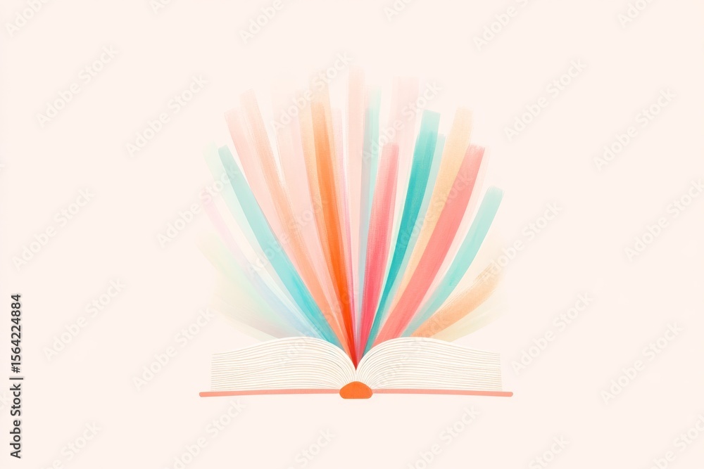 Poster open book with colorful light rays symbolizing knowledge and creativity