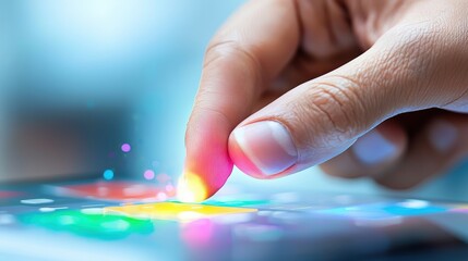 User interacting with smart device interface.