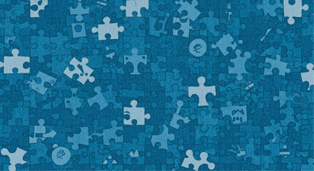 Obraz premium Blue puzzle background – teamwork, connection, and problem-solving concept.
