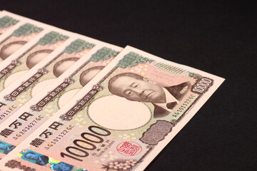 並べた1万円札　クローズアップ