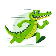 Naklejka premium Funny cartoon crocodile sprinting hilariously fast, suitable for childrens book illustrations, playful website graphics, and fun sportsrelated designs.