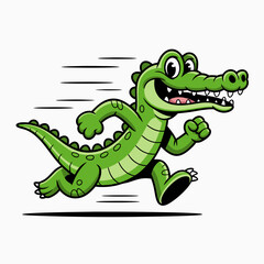 Fototapeta premium Funny cartoon crocodile sprinting hilariously fast, suitable for childrens book illustrations, playful website graphics, and fun sportsrelated designs.