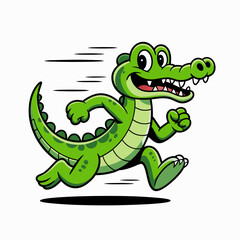 Naklejka premium Funny cartoon crocodile sprinting hilariously fast, suitable for childrens book illustrations, playful website graphics, and fun sportsrelated designs.