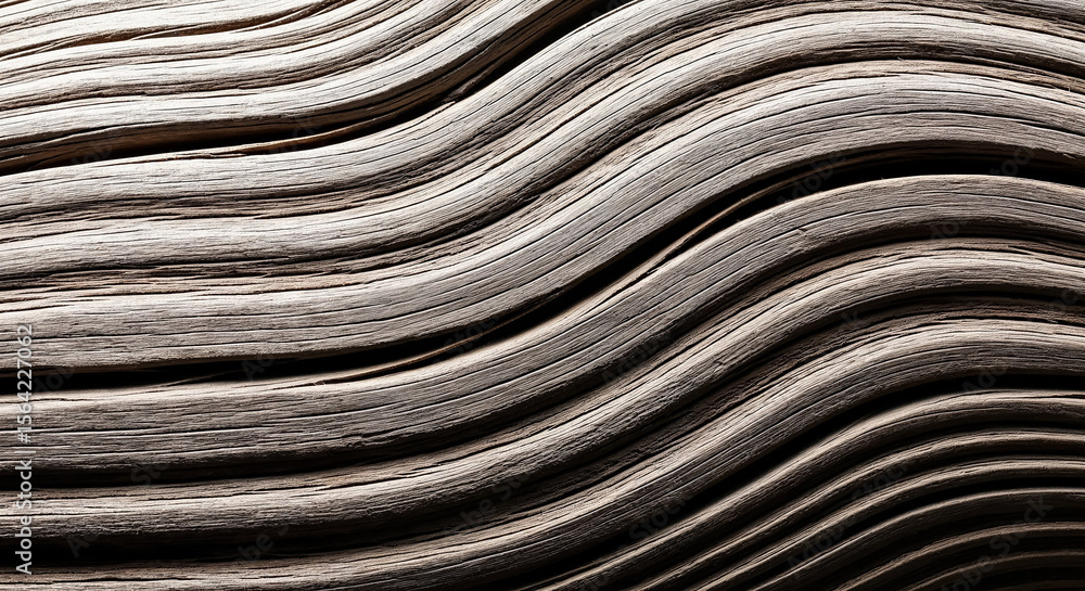 Poster Close-up of weathered driftwood showing intricate grain patterns forming elegant waves
