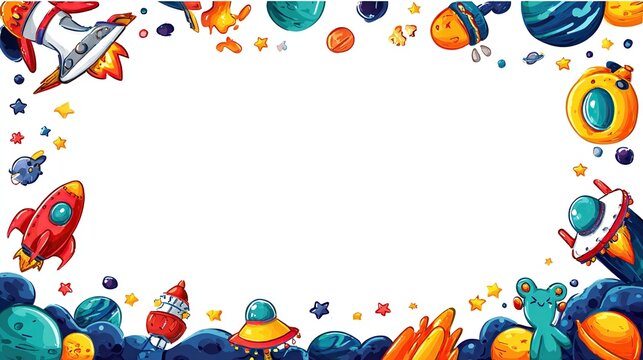 Space-themed Border with Colorful Planets & Rockets, Background for a Kids' Book or Invitation - Powered by Adobe