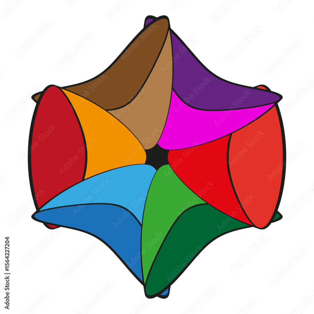 Poster multicoloured curvilinear polyhedral. chromatic vaulted surfaces. geodesic shell vector. dynamic con