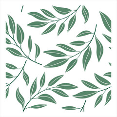 Seamless pattern of green olive branches with leaves on a white background