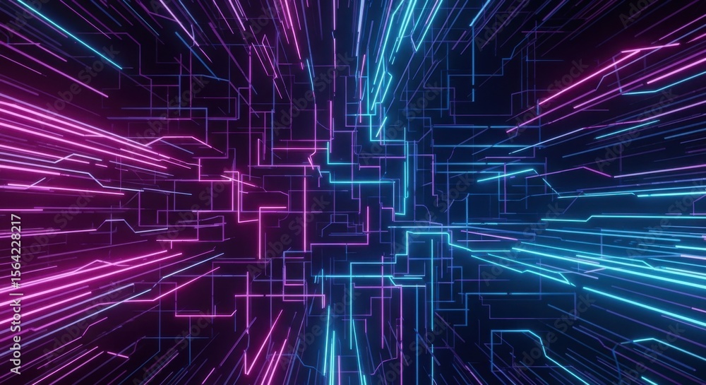 Aufkleber abstract background neon circuitry digital technology flowing data lines