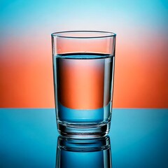 Vaso de agua reflejado con desenfoque de fondo