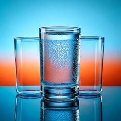 Vaso de agua reflejado con desenfoque de fondo
