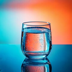 Vaso de agua reflejado con desenfoque de fondo