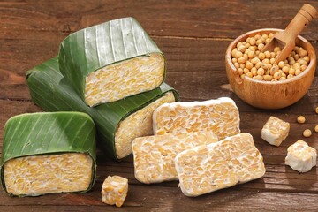 Tempe. Tempeh is a typical Indonesian food made from fermented soybeans.