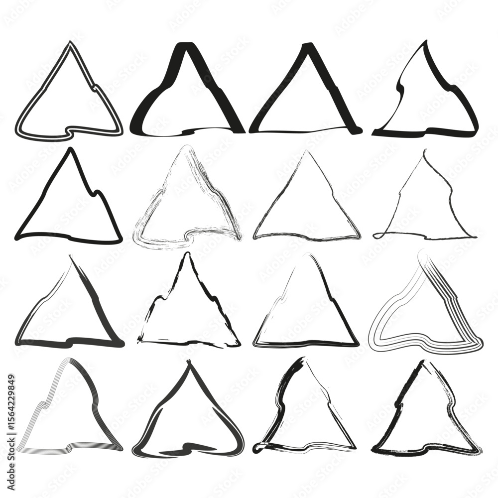 Poster triangle frame icons. outline border set. geometric wireframe vector. minimal hollow shapes.
