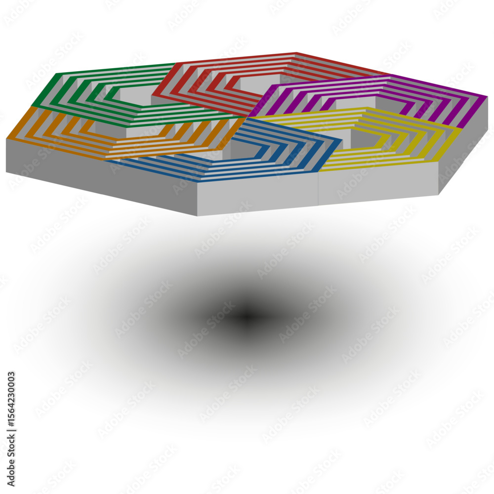 Aufkleber isometric platform icon. floating maze slab. vibrant cube vector. suspended depth illusion.