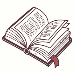Open book with maroon cover and bookmark reading literature