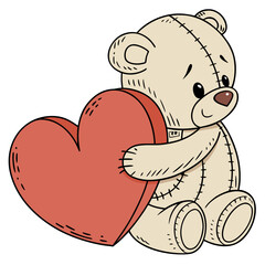 Obraz premium Adorable teddy bear holding a red heart love romance