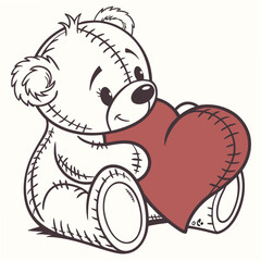 Adorable teddy bear holding a red heart love valentine