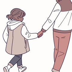 Child and adult holding hands walking together togetherness