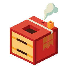 Red and yellow isometric box with smoke vector