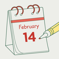 February fourteenth marked on calendar with red marker date