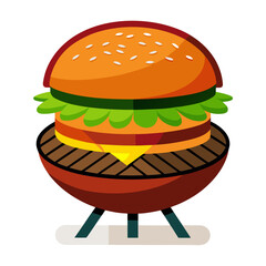 Juicy burger cooking on a grill hamburger food