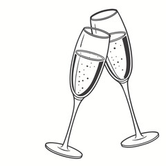 Two champagne flutes toasting with bubbles glasses celebration