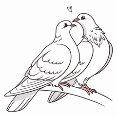 Two white doves perched together with a heart above birds branch