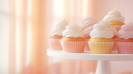 Assorted cupcakes with whipped frosting on display for elegant dessert presentation