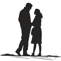 Couple silhouette looking at each other on grass people love