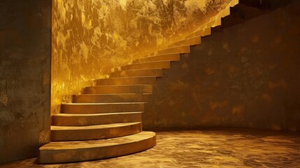 Naklejka premium Stunning abstract golden staircase leads upward, symbolizing business achievement and success. warm tones evoke sense of luxury and aspiration