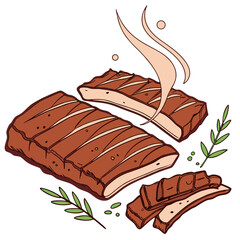 Delicious grilled meat ribs with steam and herbs grilled ribs barbecue