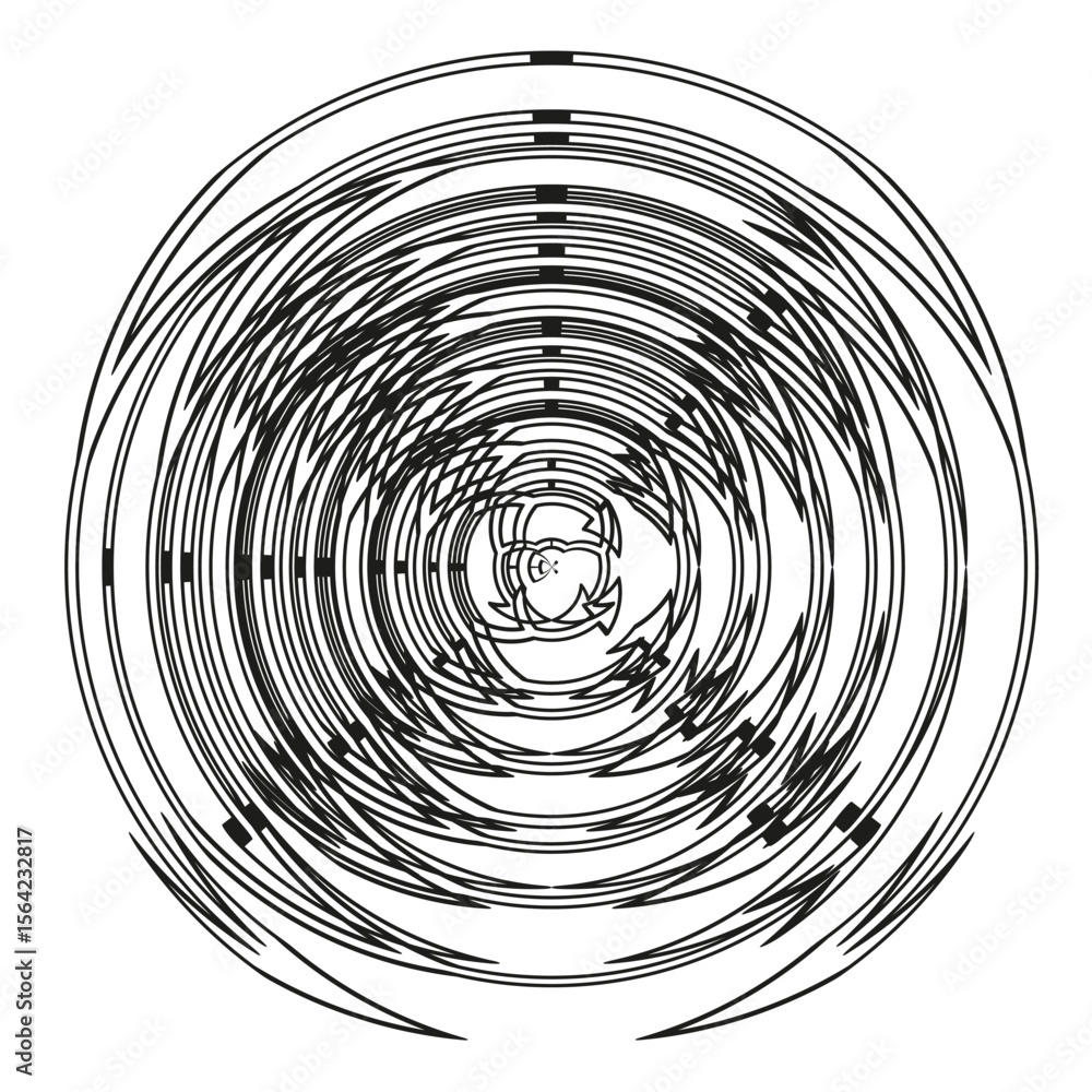 Poster concentric labyrinthine structure. intricate circumferential pattern. hypnotic vector vortex. monoch