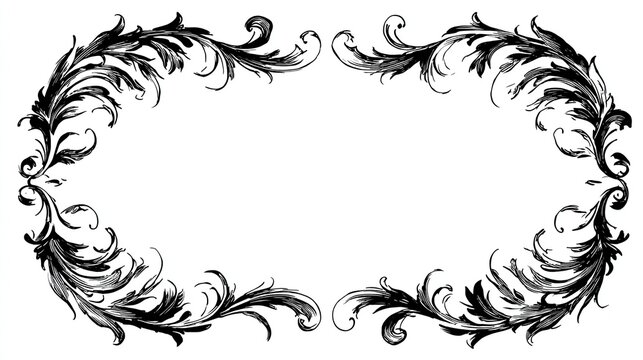 Elegant black and white ornate frame with swirling acanthus leaf motifs, perfect for invitations, certificates, or announcements