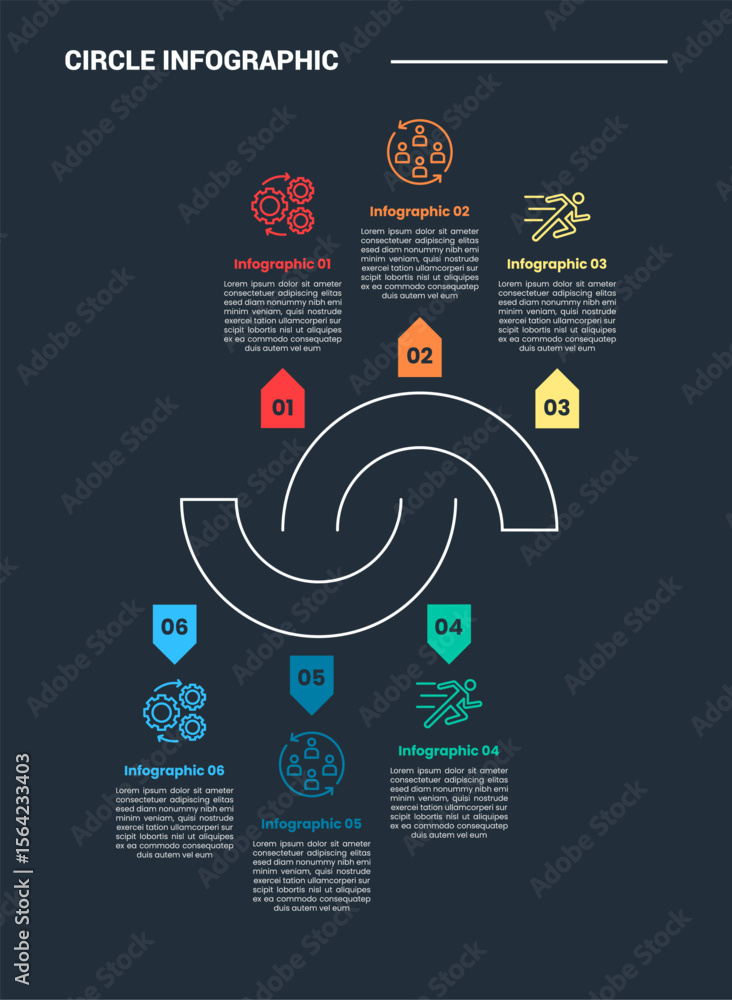 Aufkleber circle shape infographic process diagram with half circle slice cut up and down opposite direction w